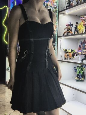 Royal Bones Black Gothic Strappy Pleated Dress